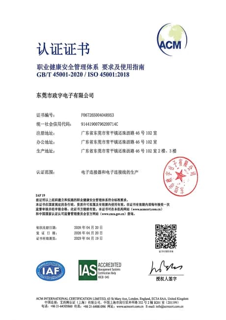 东莞市政宇电子有限公司 — ISO 45001:2018 — F06726S00404R053